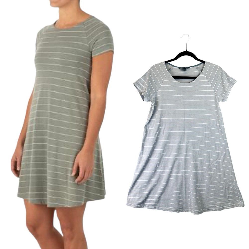 Free Fly Shirt Dress Womens M Bamboo Dockside Gray White Striped Athletic Outdoo